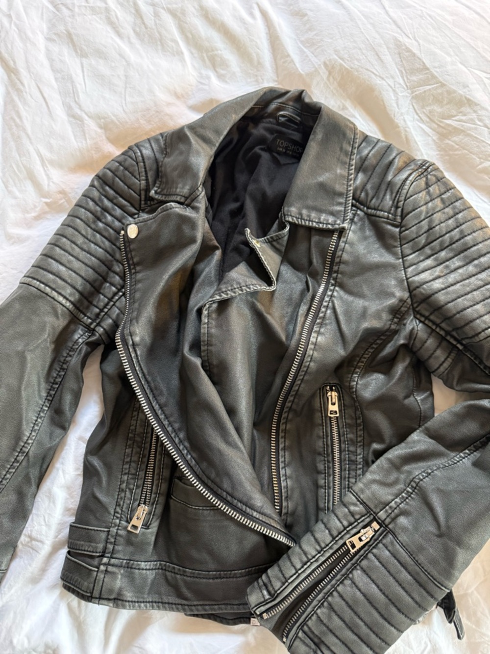 Topshop Black Quilted Faux Leather Moto Jacket
